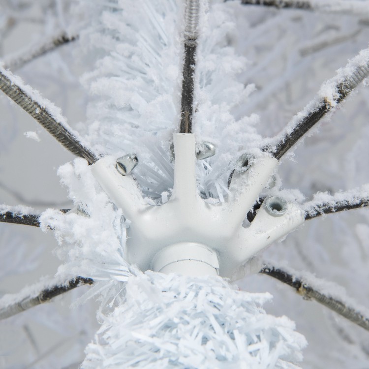 Close-up of the flocked base of a 6-foot artificial Xmas tree with 383 PE branch tips and hinged connections.
