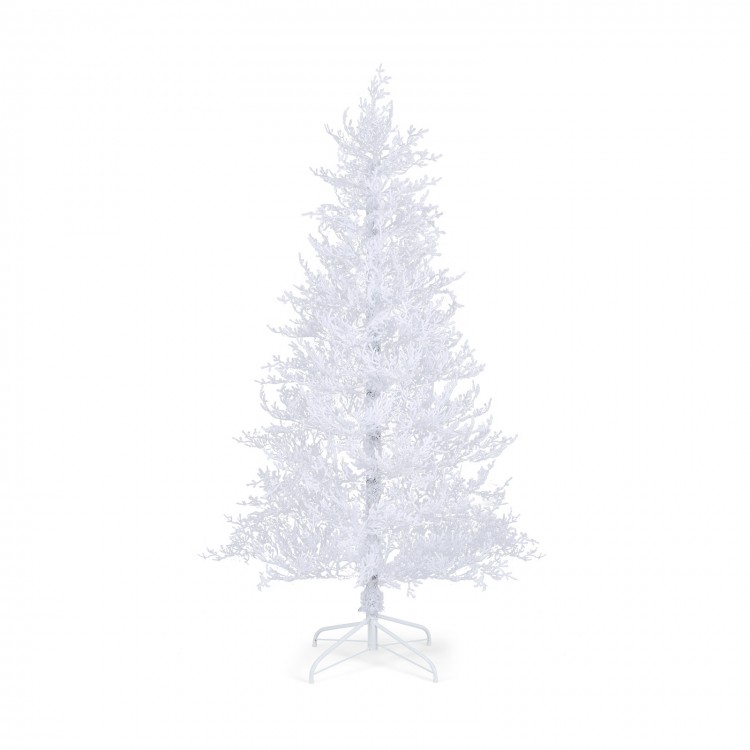 6 feet artificial Christmas tree with 383 white PE branch tips and 300 LED lights, perfect for festive holiday decor.