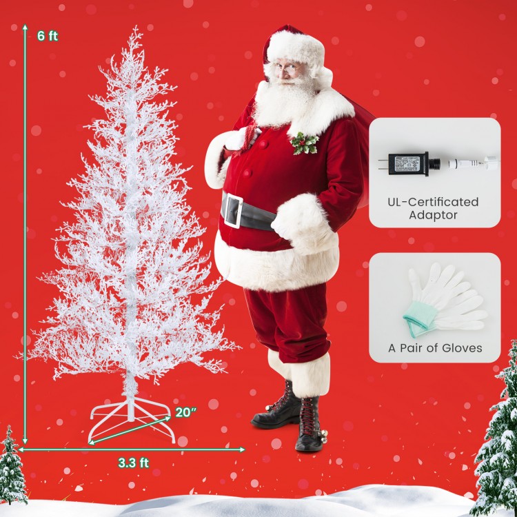 6-foot artificial Christmas tree with 383 PE branch tips and 300 LED lights, perfect for festive holiday decor.