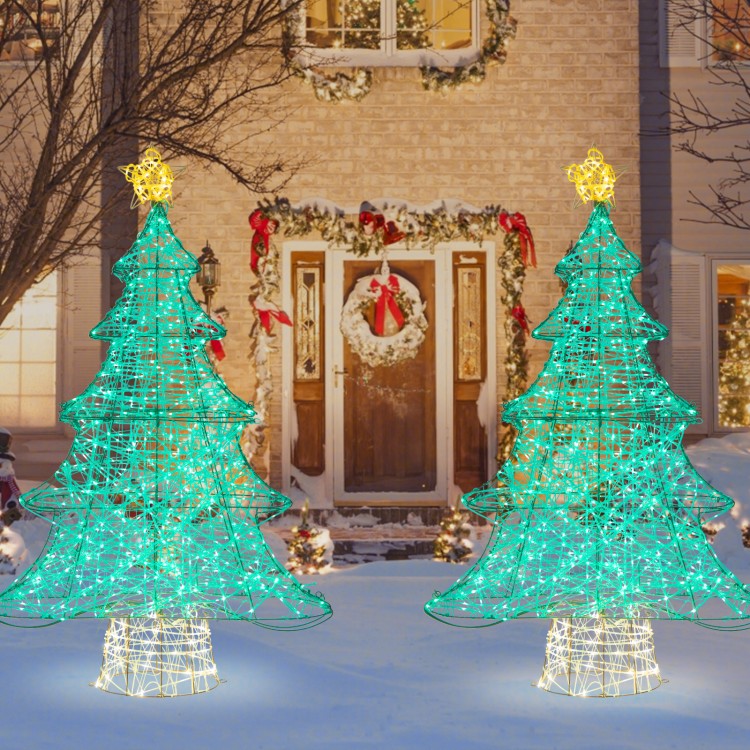 4-foot artificial Christmas tree with a star topper, showcasing mixed LED lights, perfect for outdoor holiday.
