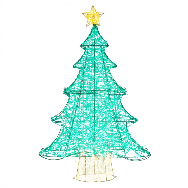 Lighted 4 feet artificial Christmas tree with 520 LED lights and top star, ideal for outdoor festive decoration.