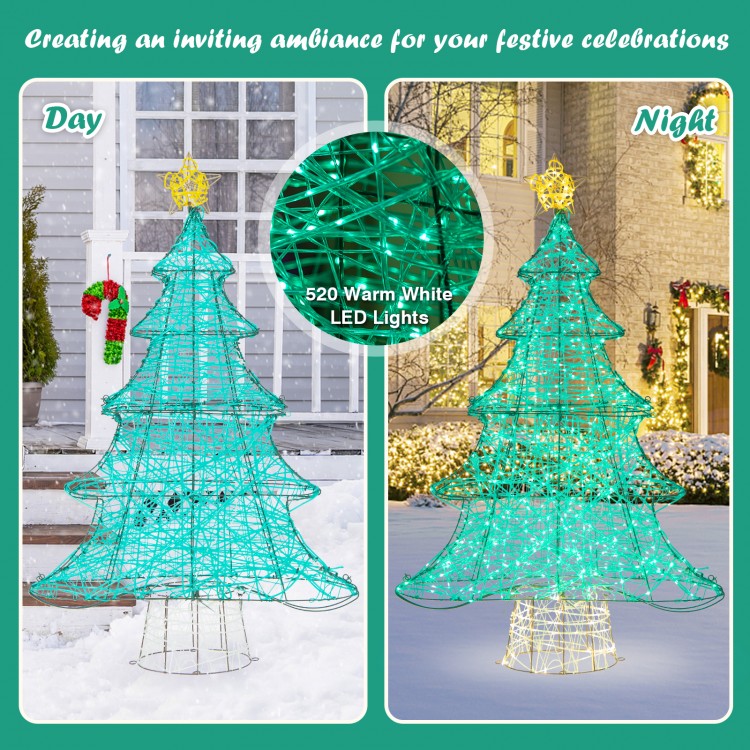 4 feet lighted artificial Christmas tree with 520 warm white LED lights, featuring a top star, ideal for outdoor.