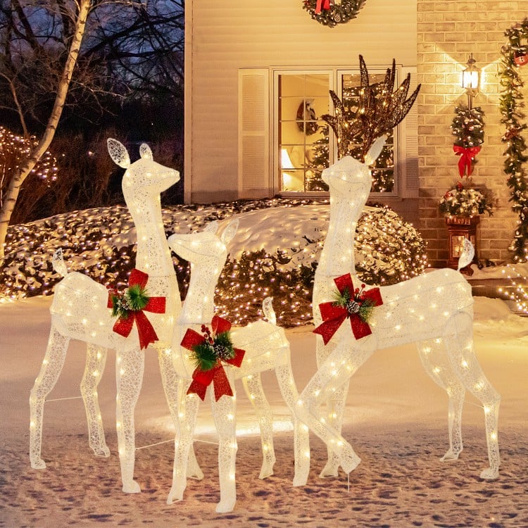 3-Piece Pre-lit Christmas Reindeer Family with 230 Warm White LED Lights - Gallery View 1 of 10