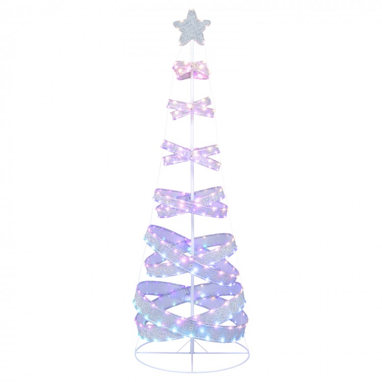 7-foot outdoor spiral Christmas tree with 341 LED lights and unique design, perfect for festive decorations and parties.