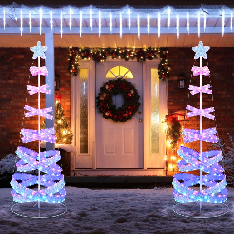 7 feet outdoor spiral Christmas tree with 341 LED lights, perfect for festive decoration at parties and front doors.