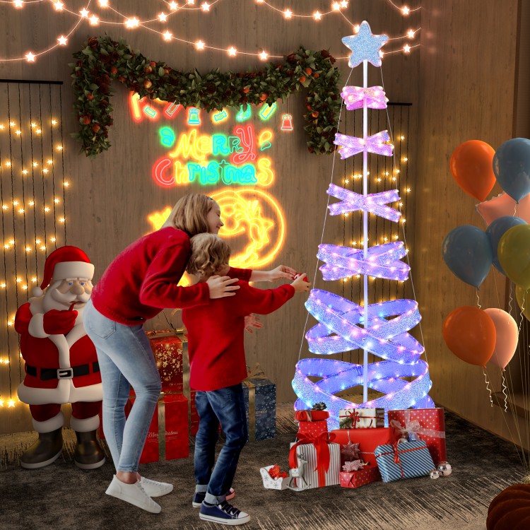 7 feet outdoor spiral Christmas tree with 341 LED lights, perfect for festive decorations at parties and indoor.