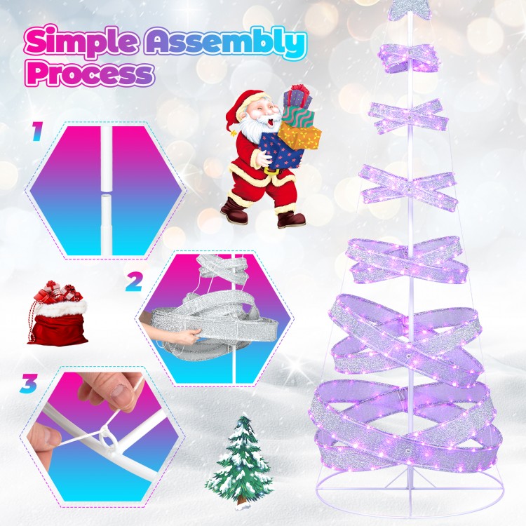 7 feet outdoor spiral Christmas tree with 341 LED lights, featuring a simple assembly process for festive decorations.