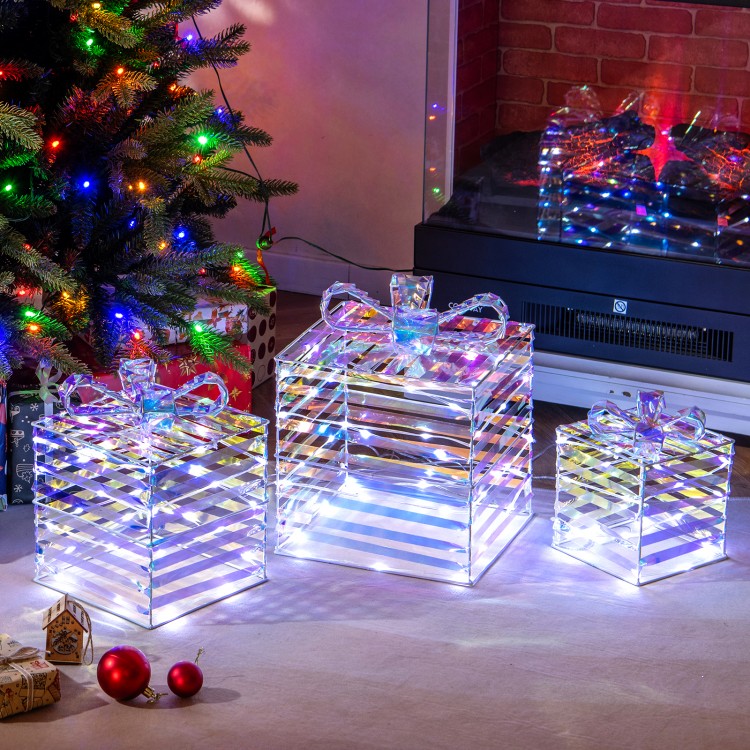 Set of 3 Christmas Lighted Gift Boxes with Bows and Plug - Costway