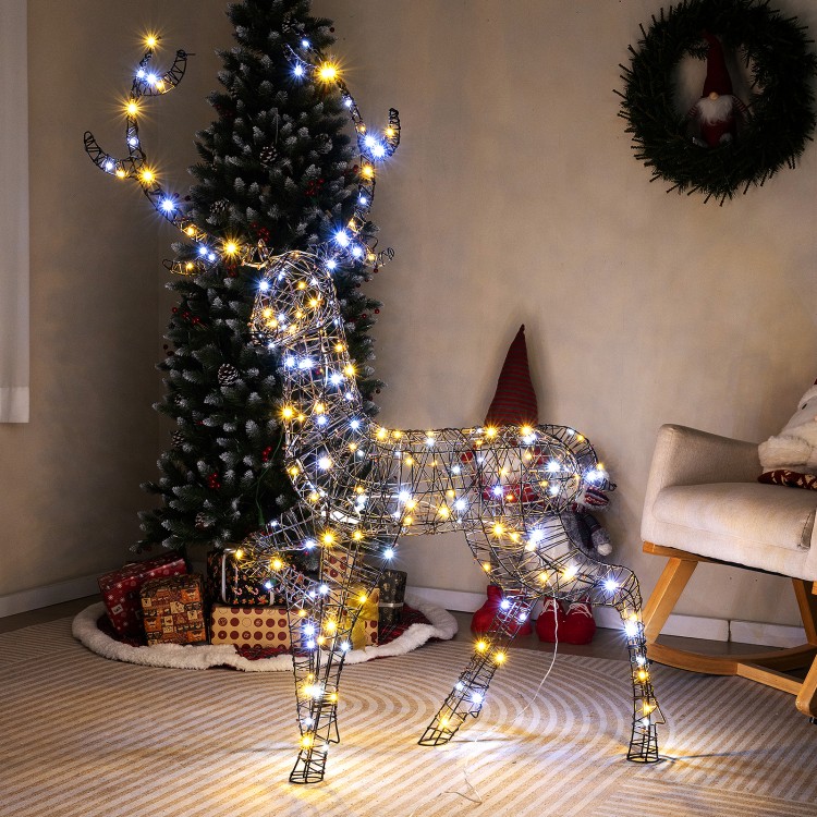 Pre-lit 4.6 feet Christmas reindeer with warm and cold LED lights, showcasing a stunning 3D design for festive indoor.