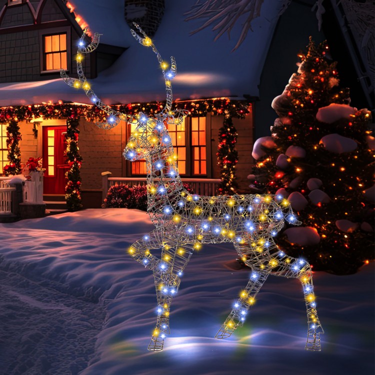 Pre-lit 4.6 feet Christmas reindeer with 170 LED lights, featuring a durable metal frame for outdoor holiday decor.
