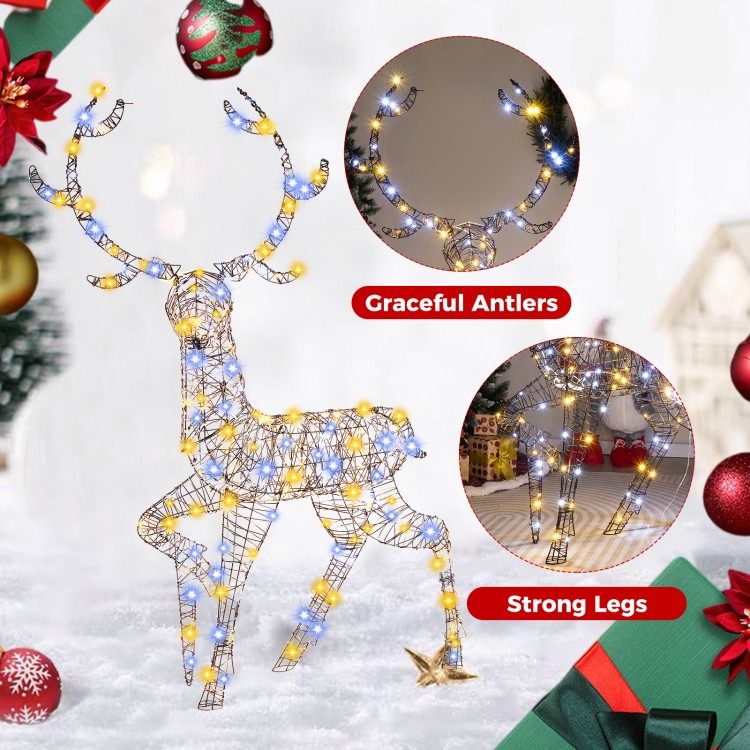 Pre-lit 4.6 feet Christmas reindeer with 170 LED lights, featuring graceful antlers and strong legs for outdoor display.