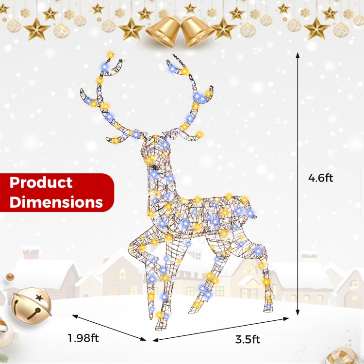 3D Christmas reindeer with 170 LED lights, 4.6 feet tall, made of weather-resistant PE rattan for indoor and outdoor.