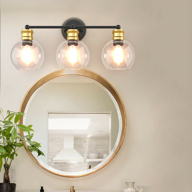 Modern 3-light bubbled glass vanity light with black and gold finishes, perfect for enhancing bathroom decor.
