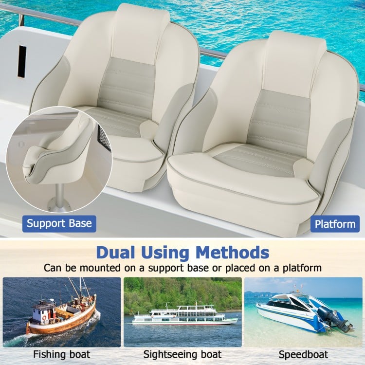 Captain bucket seat in white with robust PP frame and waterproof PVC leather, ideal for secure boating comfort.