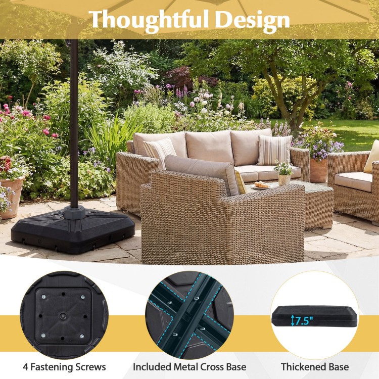 Cantilever offset umbrella base with wheels, 7.5" thickened design for stability, ideal for patios and poolside use.