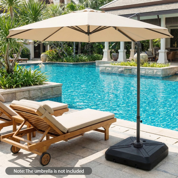 Cantilever offset umbrella base with wheels, reinforced HDPE material, ideal for poolside stability and easy.