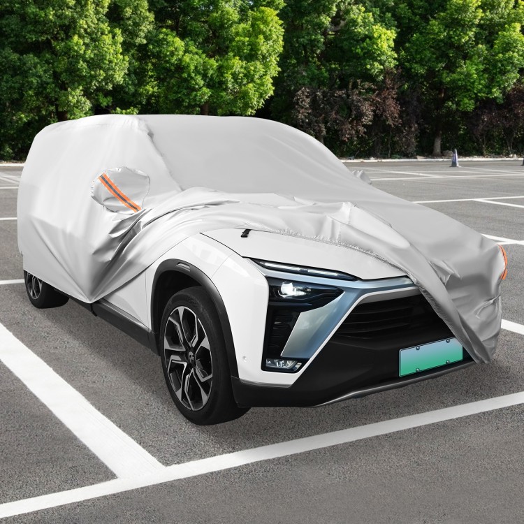 Car cover for SUVs up to 190 inches, designed with a soft interior lining, ensuring scratch protection and all-weather.