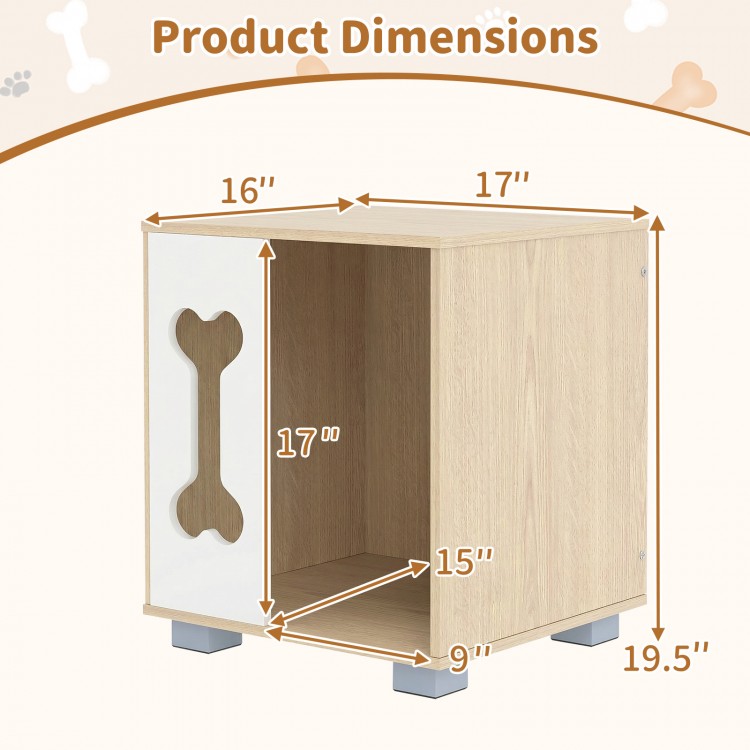 Wooden cat condo side table with bone-shaped window, measuring 19.5" high, perfect for pet interaction and decor.