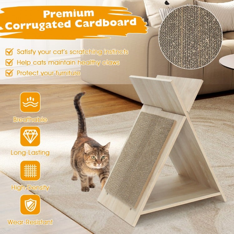 X-shaped cat scratcher made of high-density corrugated cardboard for claw sharpening and furniture protection.