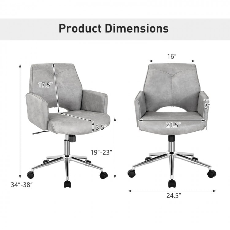 Adjustable gray office chair with armrest, 19"-23" height, 360° swivel, and modern design for home or office use.