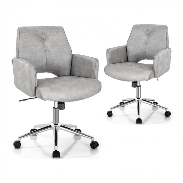 Adjustable gray office chair with armrest, 360° swivel, and modern design for home or office use.