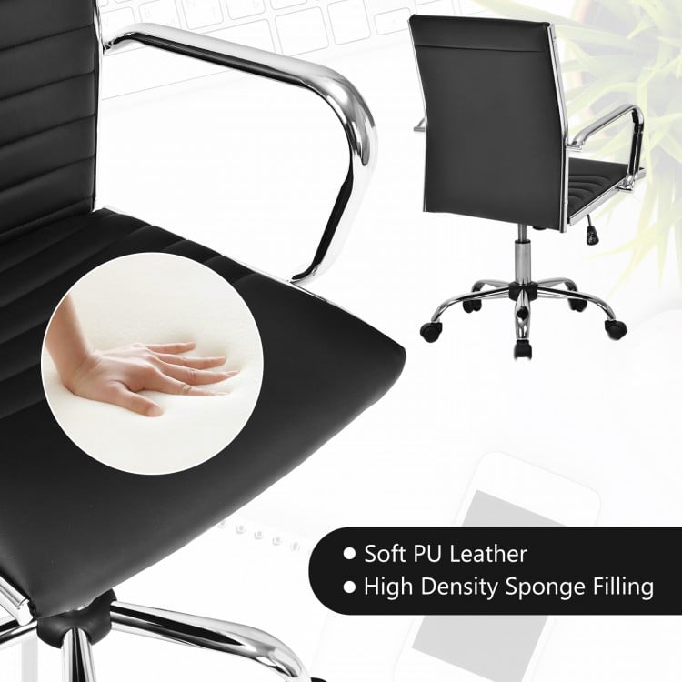 Close-up of the PU leather office chair showing soft sponge filling and ergonomic design for comfort and support.