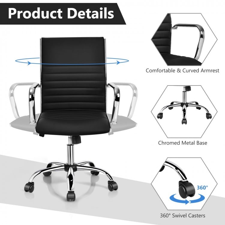 High back PU leather office chair with armrests, ergonomic design, 360° swivel, and adjustable height for office use.