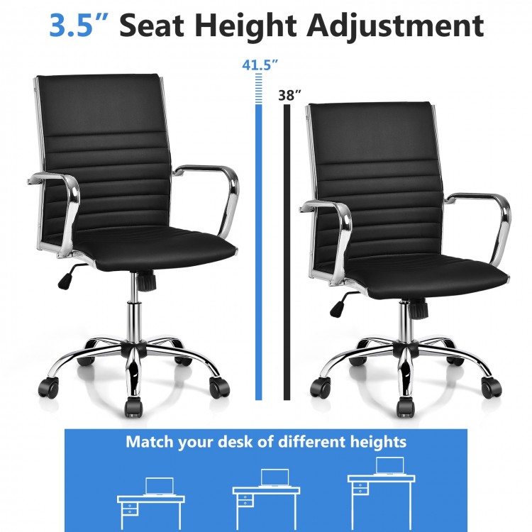 Height adjustable PU leather office chair with armrests, ergonomic design, suitable for home and office use.