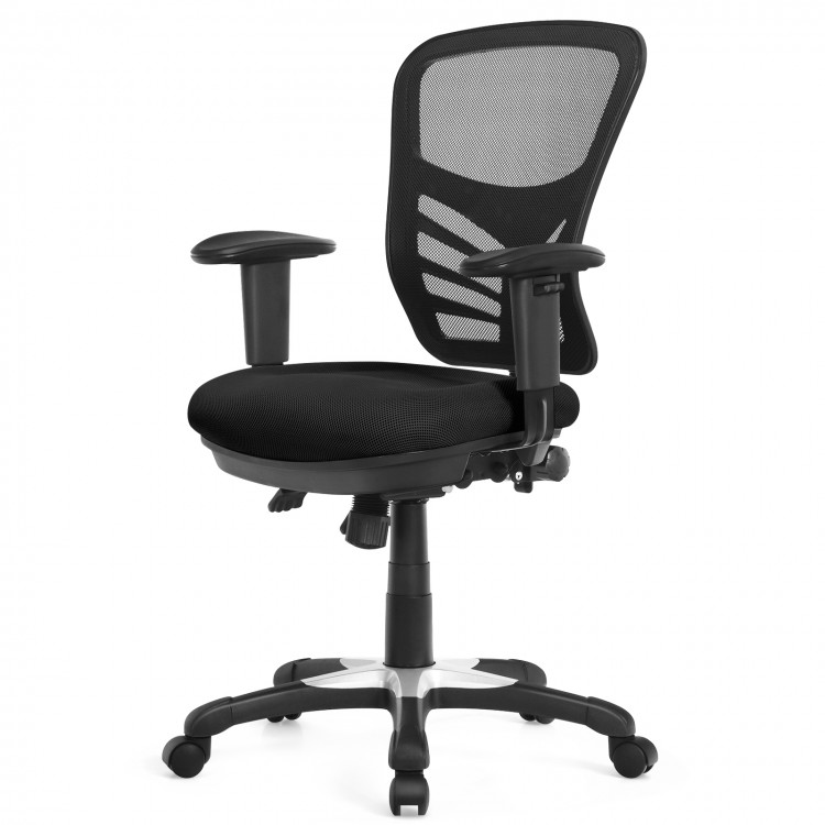 Side view of the ergonomic mesh office chair, showcasing a breathable backrest and adjustable seat height for optimal.