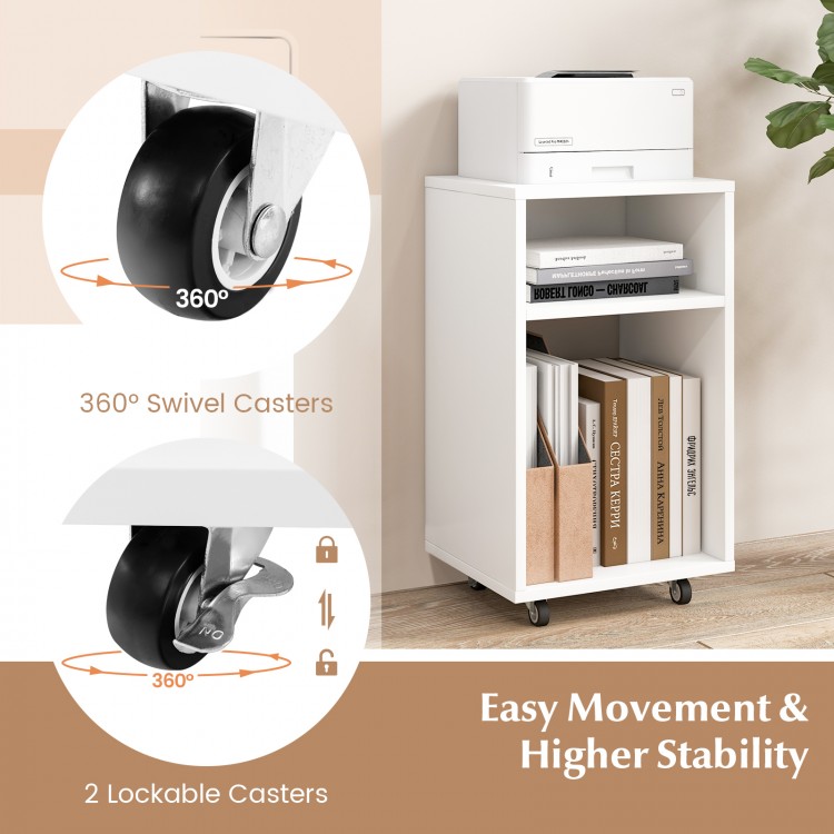 Mobile file cabinet with 360° swivel casters and two lockable wheels for easy movement and stability in any room.