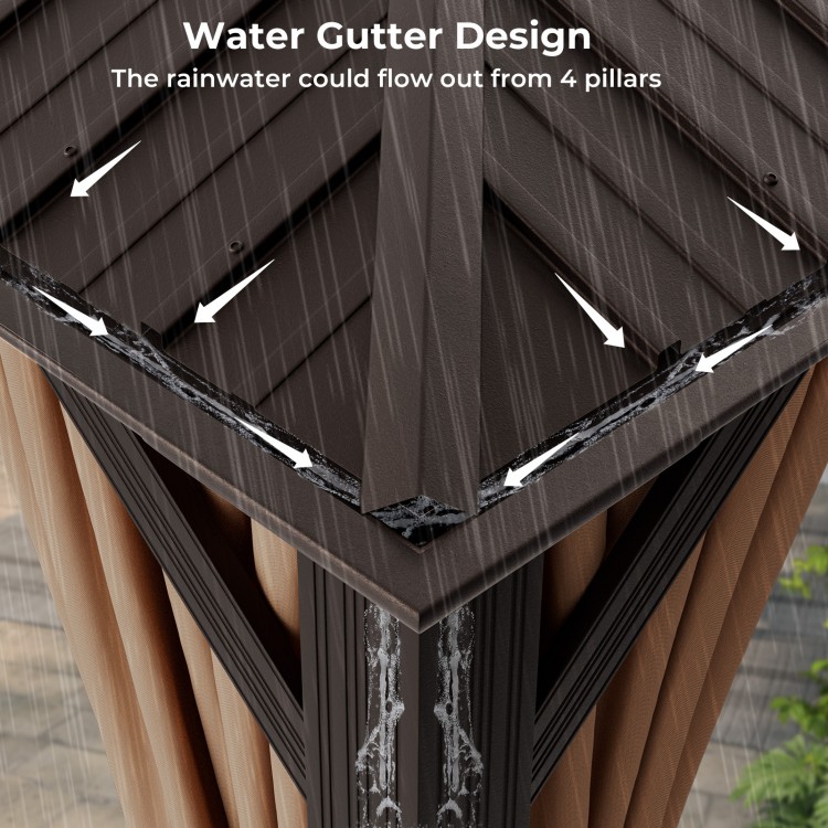 Close-up of the water gutter design on the 12' x 16' double-roof gazebo, ensuring efficient rainwater drainage.