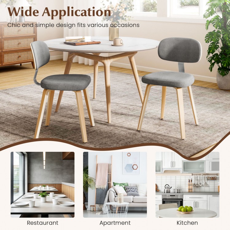 Gray chenille fabric upholstered kitchen chairs set of 2 with ergonomic backrest for dining or study use.