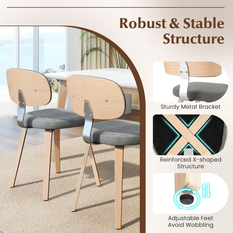 Gray chenille fabric upholstered kitchen chairs set of 2 with ergonomic backrest and sturdy metal bracket for dining.