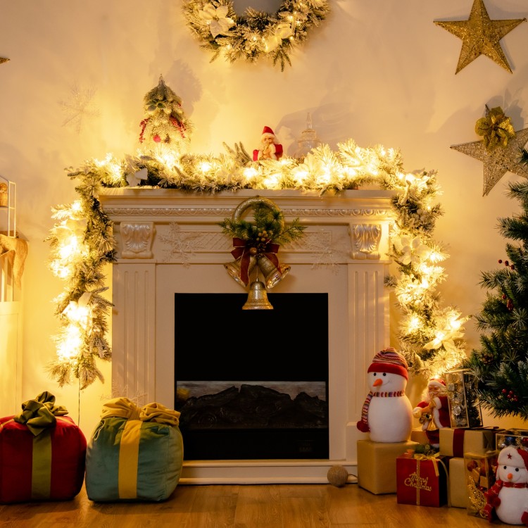 9 feet pre-lit artificial Christmas garland with 50 LED lights, snow flocked for a realistic winter feel, perfect for.