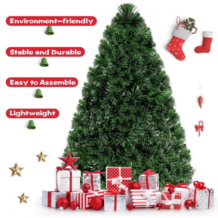3 feet artificial pre-lit fiber optic Christmas tree with dense PVC needles, perfect for festive indoor decoration.