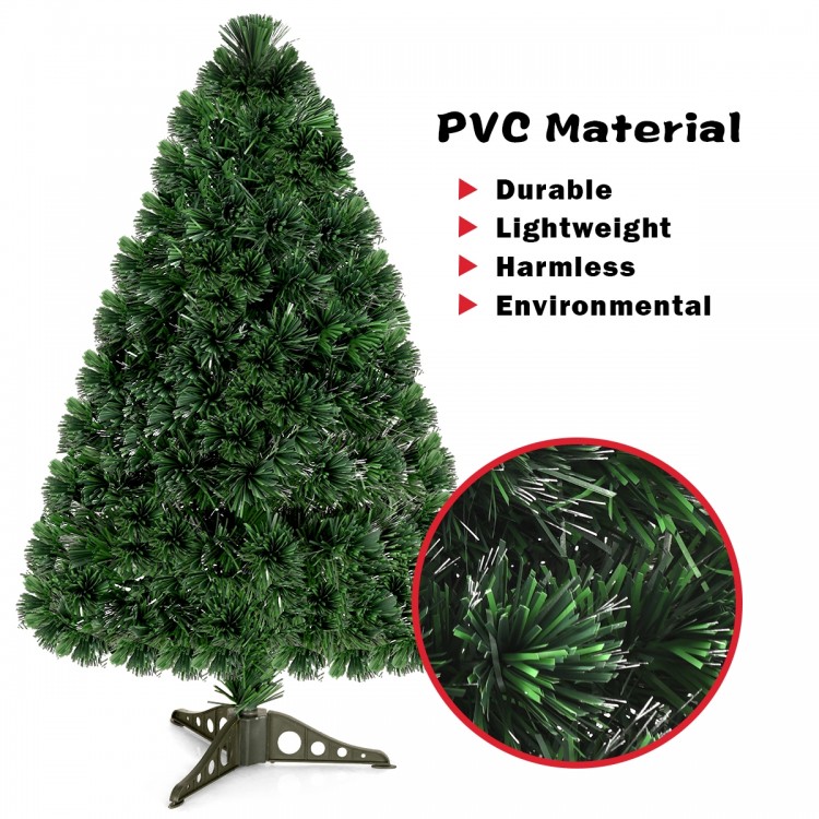 3-foot pre-lit fiber optic Christmas tree with dense PVC needles and energy-saving LED lights for festive indoor.