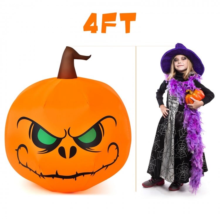 4-foot Halloween inflatable pumpkin with LED light, featuring a scary face, perfect for indoor and outdoor decoration.