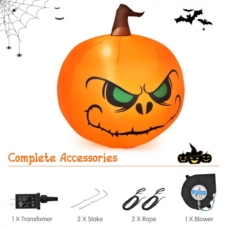 4 feet Halloween inflatable pumpkin with LED light, featuring a scary face, ideal for outdoor decoration.