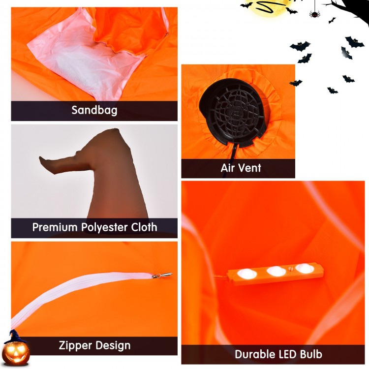Close-up of the 4 feet Halloween inflatable pumpkin showing zipper design, air vent, and durable LED bulb for festive.