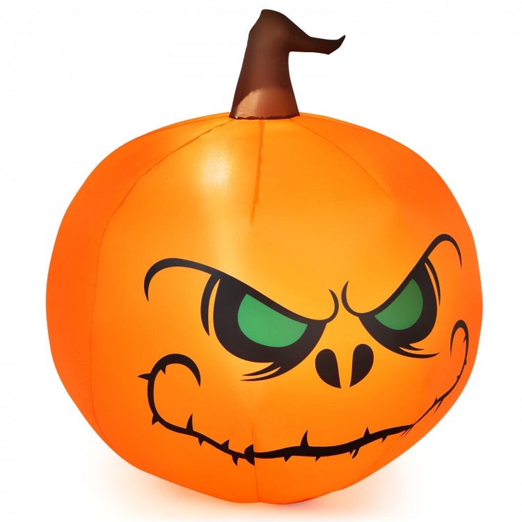 4-foot Halloween inflatable pumpkin with a scary face, built-in LED light for festive outdoor decoration.