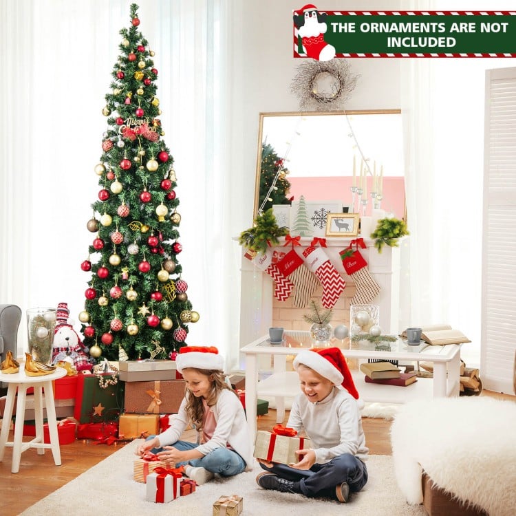 7 feet prelit half-shape Christmas tree with 150 lights, featuring a space-saving design and realistic branch tips.