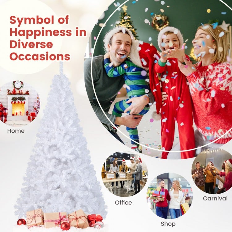 7 ft white Christmas tree showcased in a festive setting, perfect for creating joyful holiday moments indoors and.