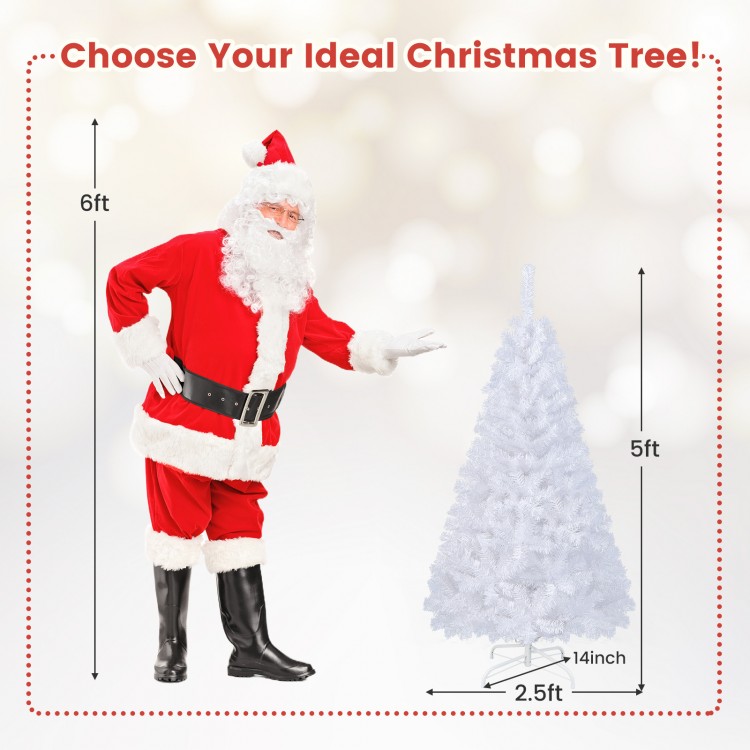 5 ft white artificial PVC Christmas tree with a solid metal stand, ideal for indoor and outdoor decoration.