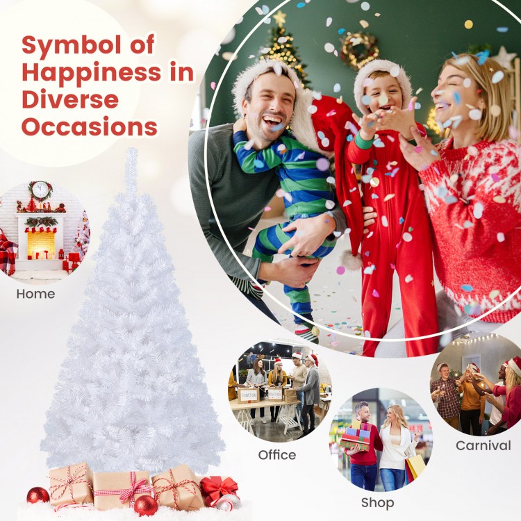 5 ft white artificial Christmas tree with a durable metal stand, perfect for indoor and outdoor holiday decoration.