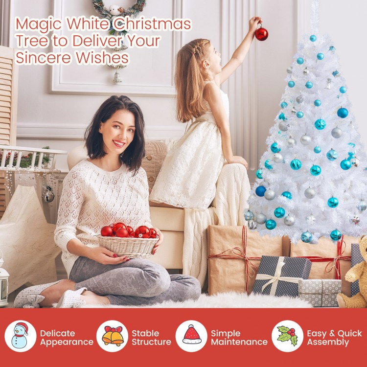 5 ft white artificial Christmas tree with solid metal stand, perfect for indoor and outdoor decoration, easy to.