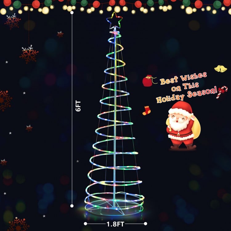 Light up spiral Christmas tree with 135 multi-color lights, 6ft tall, featuring a star top for festive outdoor.