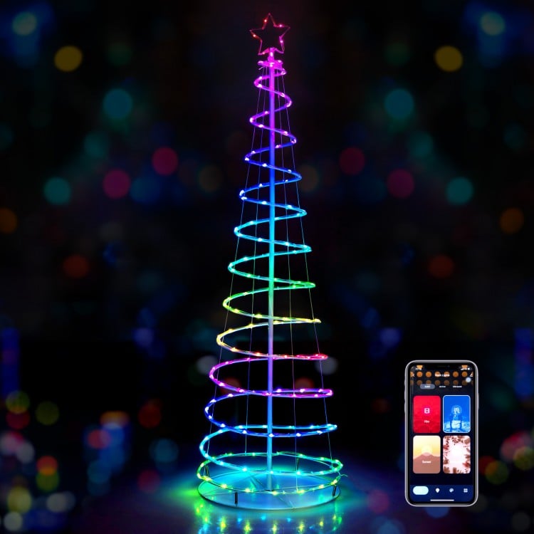 Light up spiral Christmas tree with 135 multi-color lights and star topper, perfect for festive outdoor decoration.