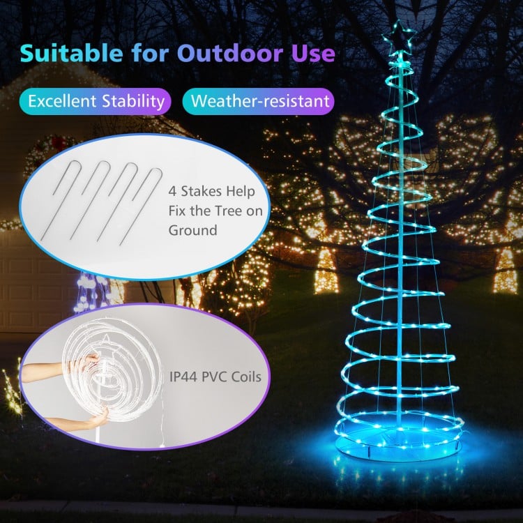 6 feet light up spiral Christmas tree with star top, 135 multi-color lights, waterproof PVC, ideal for outdoor.