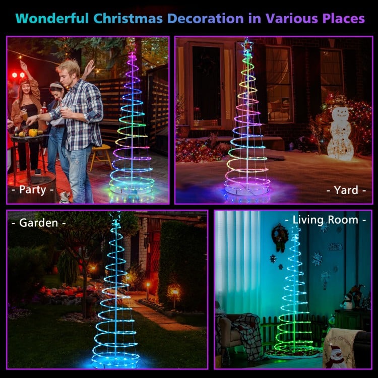 Light up spiral Christmas tree with star top, 135 multi-color lights, perfect for festive outdoor decoration.