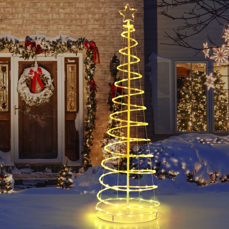 Light up spiral Christmas tree with star top, 135 multi-color lights, waterproof for outdoor use, perfect holiday.